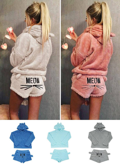 Ultra-Plush Hoodie and Shorts with Kitty Ears