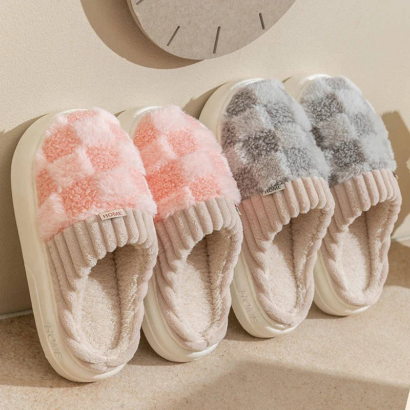 SnugWalk - Cozy Cotton Checkered Slippers